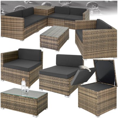 TECTAKE Salon de jardin PISE 5 places avec coffre de rangement marron