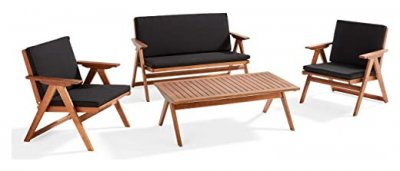 OVIALA Salon de jardin pliant 4 places en bois