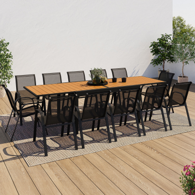 IDMARKET Salon de jardin poly extensible table 135-270 cm et 12 chaises bois et noir