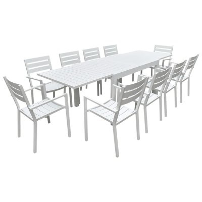 HAPPY GARDEN Salon de jardin table 132/264cm en aluminium blanc
