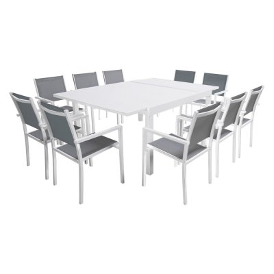 HAPPY GARDEN Salon de jardin table 140/200cm en aluminium blanc et gris