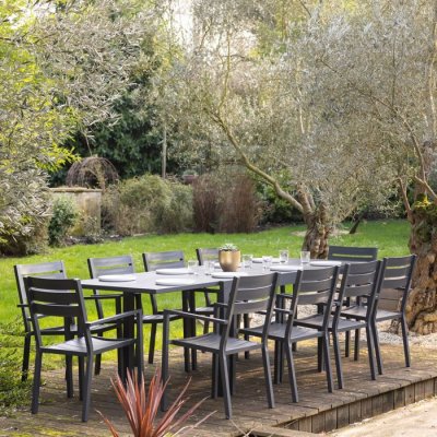HAPPY GARDEN Salon de jardin table 180/300cm en aluminium anthracite
