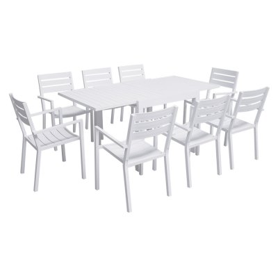 HAPPY GARDEN Salon de jardin table 90/180cm en aluminium blanc
