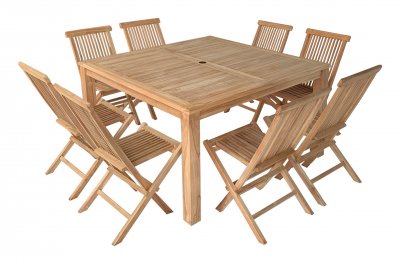HAPPY GARDEN Salon de jardin table carr&eacute; 8 places en teck