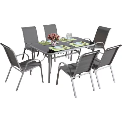 HABITAT ET JARDIN Salon de jardin textil&egrave;ne ""cordoba + Porto"" 6 personnes gris clair