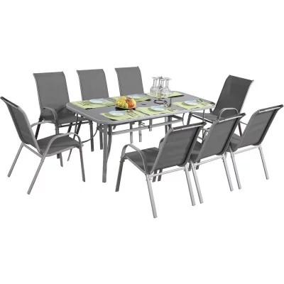 HABITAT ET JARDIN Salon de jardin textil&egrave;ne ""cordoba + Porto"" 8 personnes gris clair