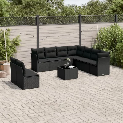 VIDAXL Salon de jardin  10 pcs avec coussins noir r&eacute;sine tress&eacute;e