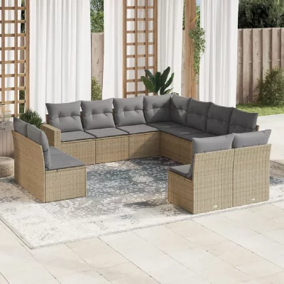 VIDAXL Salon de jardin  11 pcs avec coussins beige r&eacute;sine tress&eacute;e