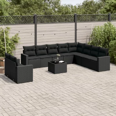 VIDAXL Salon de jardin  11 pcs avec coussins noir r&eacute;sine tress&eacute;e