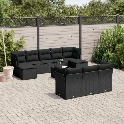 VIDAXL Salon de jardin  11 pcs avec coussins noir tress&eacute;e