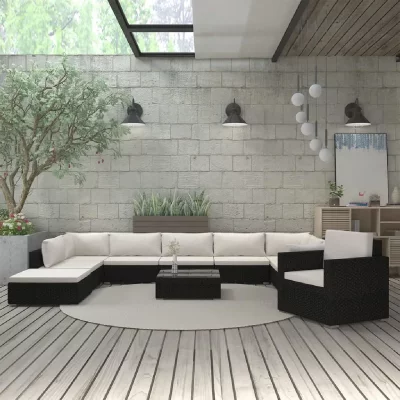 VIDAXL Salon de jardin  - 11 pcs r&eacute;sine tress&eacute;e noir