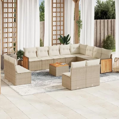 VIDAXL Salon de jardin  13 pcs beige r&eacute;sine tress&eacute;e