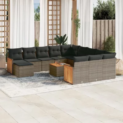 VIDAXL Salon de jardin  - 13 pcs - Coussins gris
