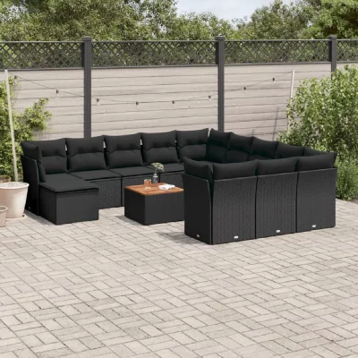 VIDAXL Salon de jardin  - 13 pcs - Coussins noir