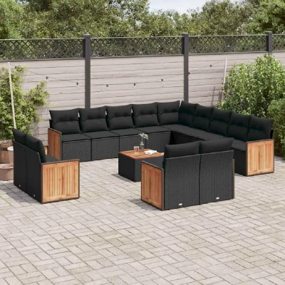 VIDAXL Salon de jardin  14 pcs - R&eacute;sine tress&eacute;e noire