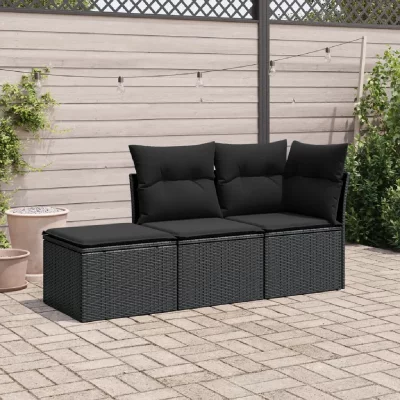 VIDAXL Salon de jardin  3 pcs avec coussins noir r&eacute;sine tress&eacute;e