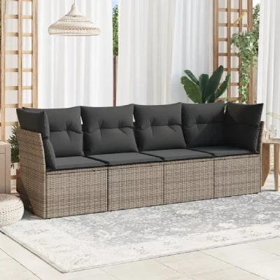 VIDAXL Salon de jardin  4 pcs avec coussins gris r&eacute;sine tress&eacute;e