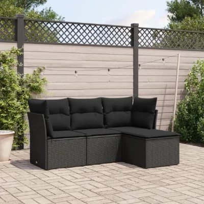 VIDAXL Salon de jardin  4 pcs avec coussins noir r&eacute;sine tress&eacute;e