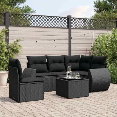 VIDAXL Salon de jardin  - 6 pcs noir r&eacute;sine tress&eacute;e
