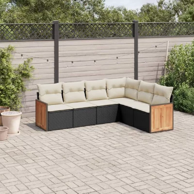 VIDAXL Salon de jardin  6 pi&egrave;ces - R&eacute;sine tress&eacute;e - Coussins noirs