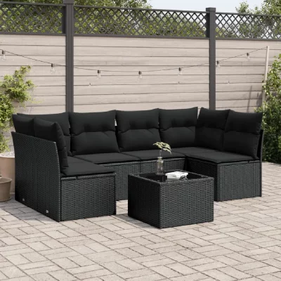VIDAXL Salon de jardin  7 pcs avec coussins noir r&eacute;sine tress&eacute;e