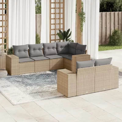 VIDAXL Salon de jardin  7 pcs beige r&eacute;sine tress&eacute;e