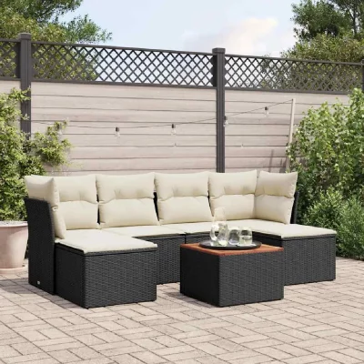 VIDAXL Salon de jardin  - 7 pcs - Coussins noir