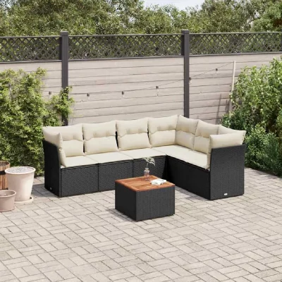 VIDAXL Salon de jardin  7 pcs - R&eacute;sine tress&eacute;e noir