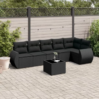 VIDAXL Salon de jardin  7 pi&egrave;ces - Noir - R&eacute;sine tress&eacute;e