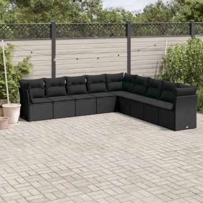 VIDAXL Salon de jardin  9 pcs avec coussins noir r&eacute;sine tress&eacute;e