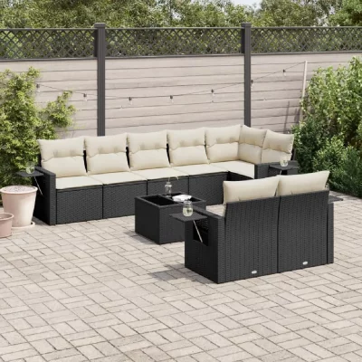 VIDAXL Salon de jardin  9 pi&egrave;ces - Noir - R&eacute;sine tress&eacute;e