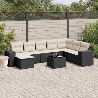 VIDAXL Salon de jardin  9 pi&egrave;ces - R&eacute;sine tress&eacute;e - Coussins noirs