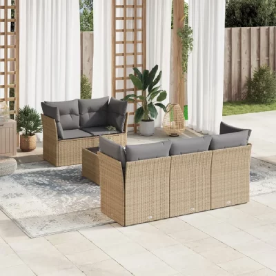 VIDAXL Salon de jardin  avec coussins 6 pcs beige et gris tress&eacute;e