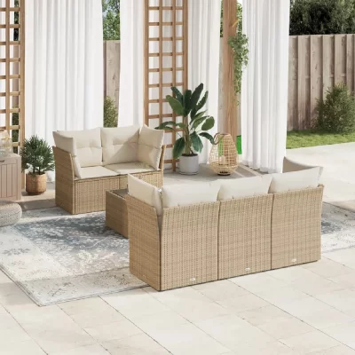 VIDAXL Salon de jardin  avec coussins 6 pcs beige r&eacute;sine tress&eacute;e