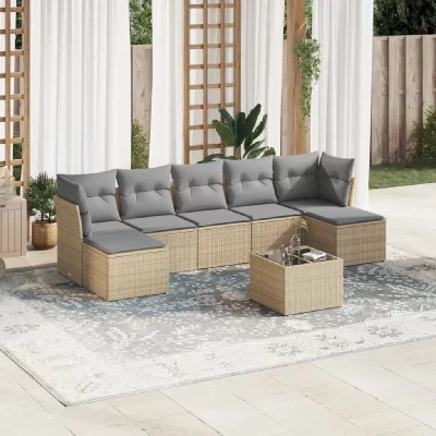 VIDAXL Salon de jardin  avec coussins 8 pcs beige r&eacute;sine tress&eacute;e