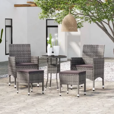 VIDAXL Salon de jardin  resine tressee gris 5 pieces 4 personnes