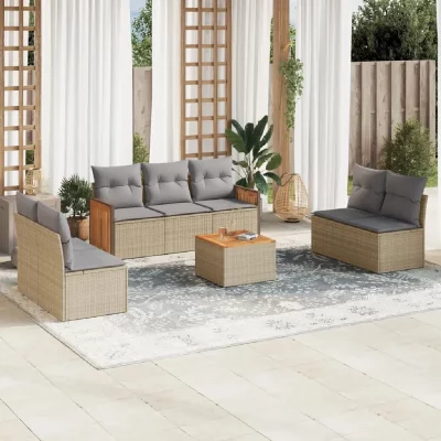 VIDAXL Salon de jardin  rotin beige 8 pieces x 59 x 69 7 personnes