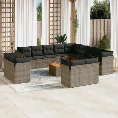 VIDAXL Salon de jardin  rotin gris 14 pieces