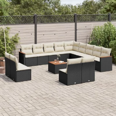 VIDAXL Salon de jardin  rotin noir 14 pieces