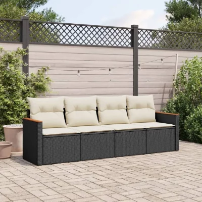 VIDAXL Salon de Jardin  Salon 4 pcs avec Coussins - Noir R&eacute;sine Tress&eacute;e
