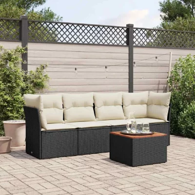 VIDAXL Salon de Jardin  Salon 5 pcs avec Coussins - Noir R&eacute;sine Tress&eacute;e