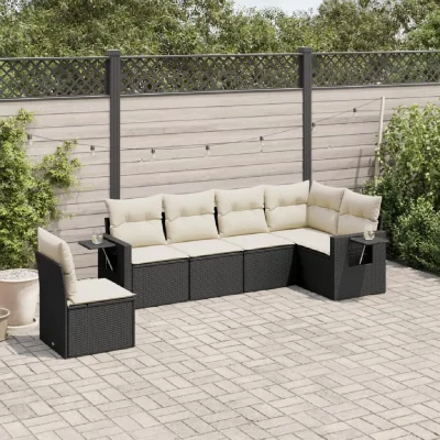 VIDAXL Salon de Jardin  Salon 6 pcs avec Coussins - Noir R&eacute;sine Tress&eacute;e