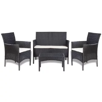 VIDAXL Salon d&eacute;tente 4 pi&egrave;ces avec coussins - Noir - 105 x 58 x 84 cm