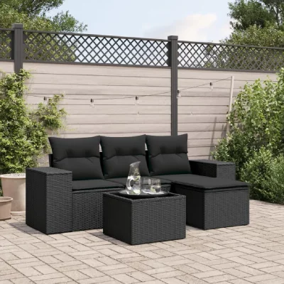 VIDAXL Salon jardin 5 pcs noir r&eacute;sine tress&eacute;e 