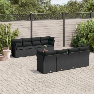 VIDAXL Salon jardin 9 pcs noir r&eacute;sine tress&eacute;e 