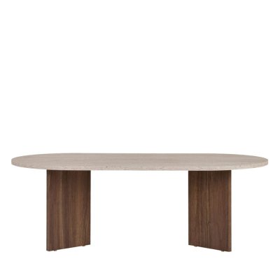Sam - Table basse ovale en bois et effet travertin - Beige