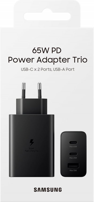 SAMSUNG  EP-T6530NB - CS Ultra Rapide TRIO 65W USB A+C+C Noir