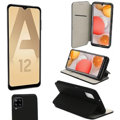 XEPTIO Samsung Galaxy A12 Etui / Housse pochette protection noir - Neuf