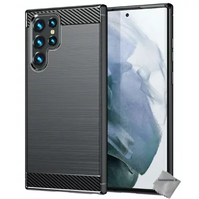 HTDMOBILES Samsung Galaxy S22 Ultra 5G - Coque Gel Carbone Noir