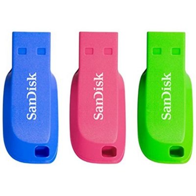 SANDISK  16GB Cruzer Blade USB Flash Drive 3-pack , Blue/Pink/Green